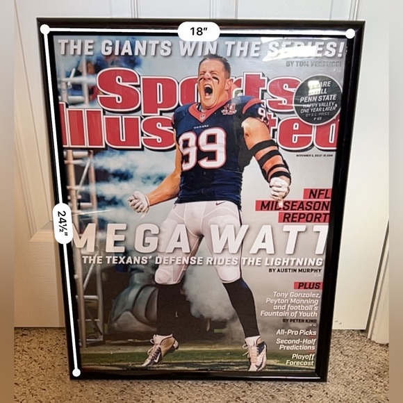 Sports Illustrated JJ Watt Texans Magazine Cover with Frame and Jersey Bundle - Picture 2 of 7